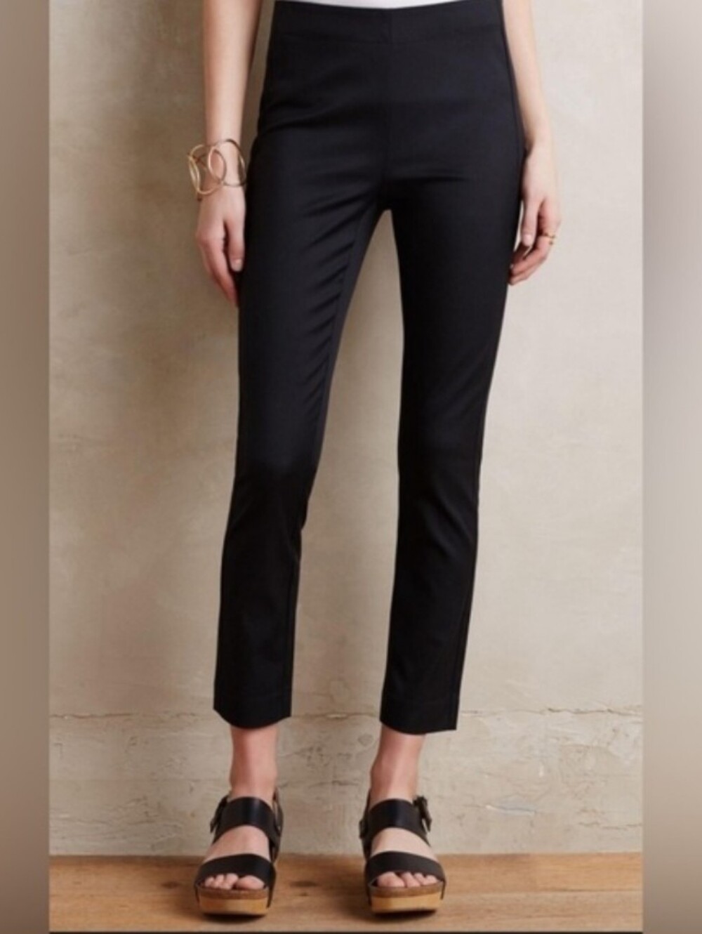 Anthropologie The Essential Skinny Crop Flat Front casual Black pants size 8 @V